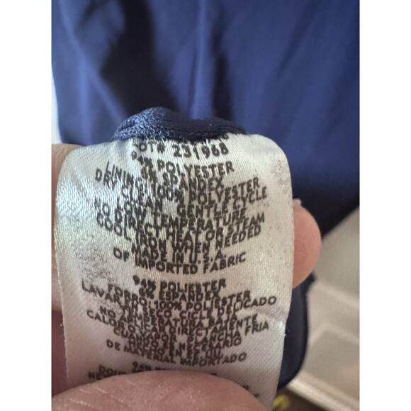 Betsy & Adam Side Pleat Ruffle Sheath Dress Navy Blue Sz 4 Style A24748 NWT $239 - Picture 14 of 16